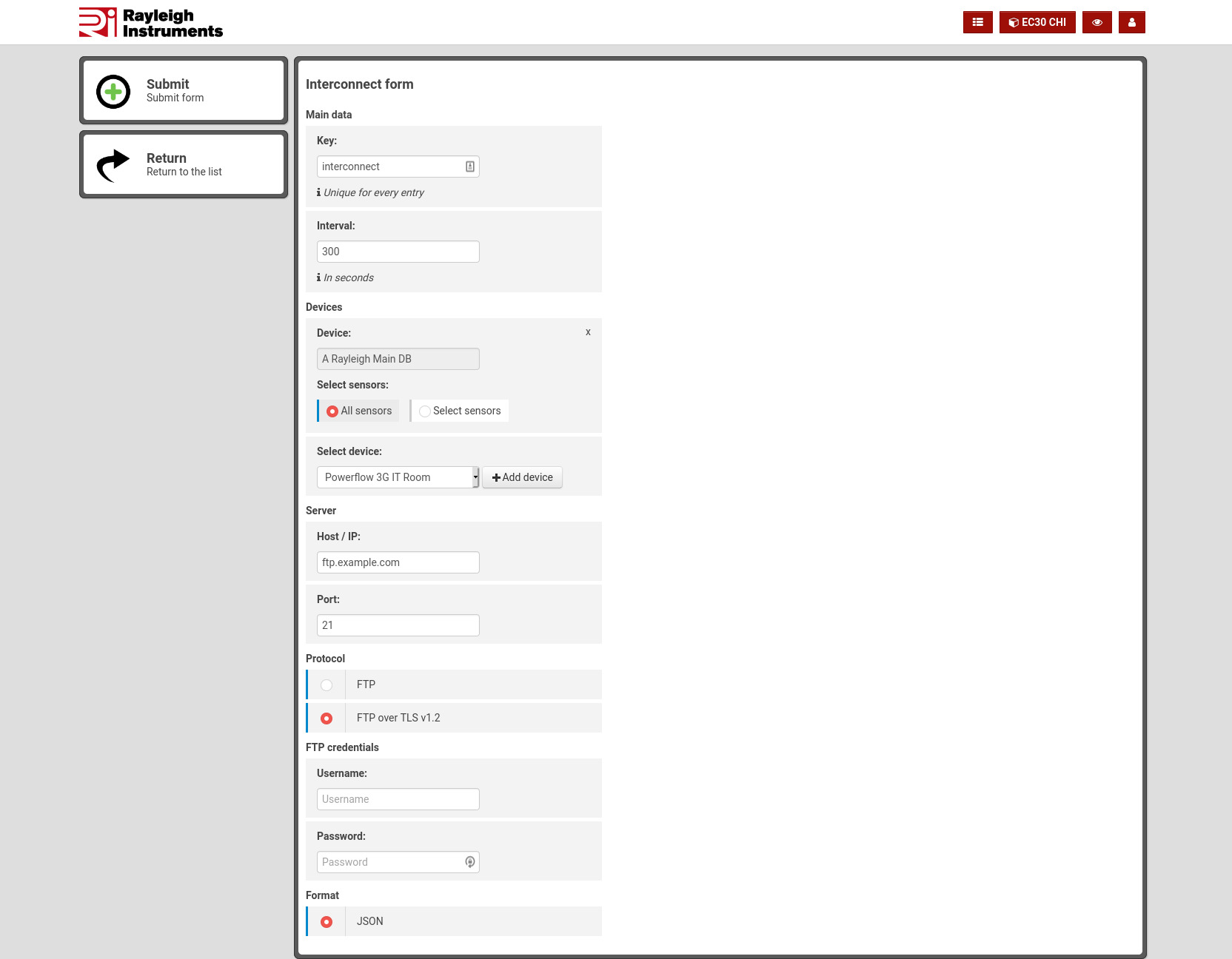 Interconnect configuration screen.