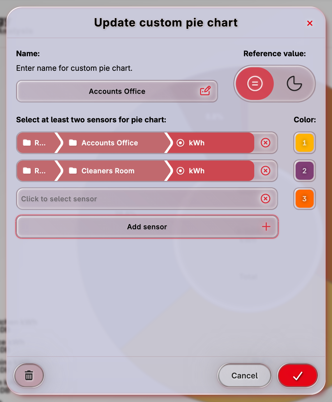 Create pie chart by selecting sensors manually