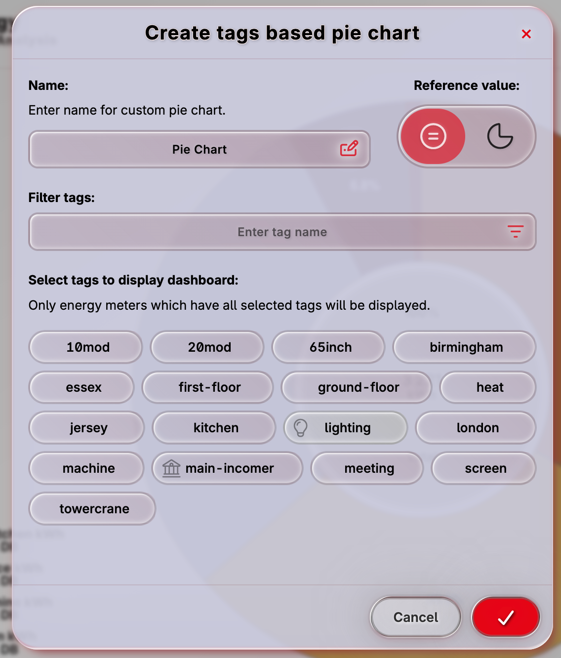 Create pie chart by selecting tags